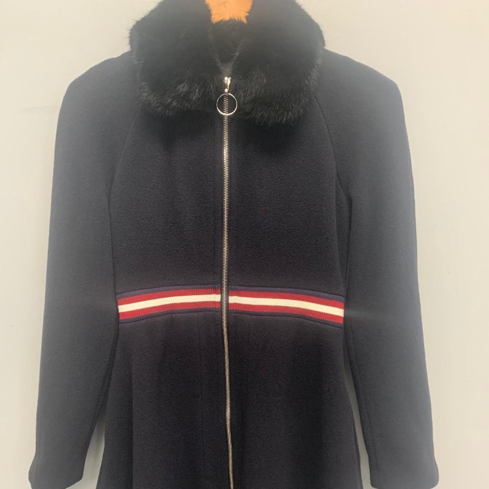Maje Navy Wool Knee Length Coat